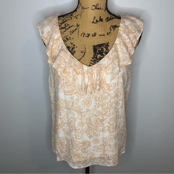 LOFT Tops - LOFT Shimmer Ruffle Sleeveless V-Neck Lined Shell with Tan Paisley Print